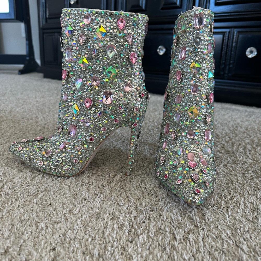 Sparkling Gem-Studded Heeled Boots